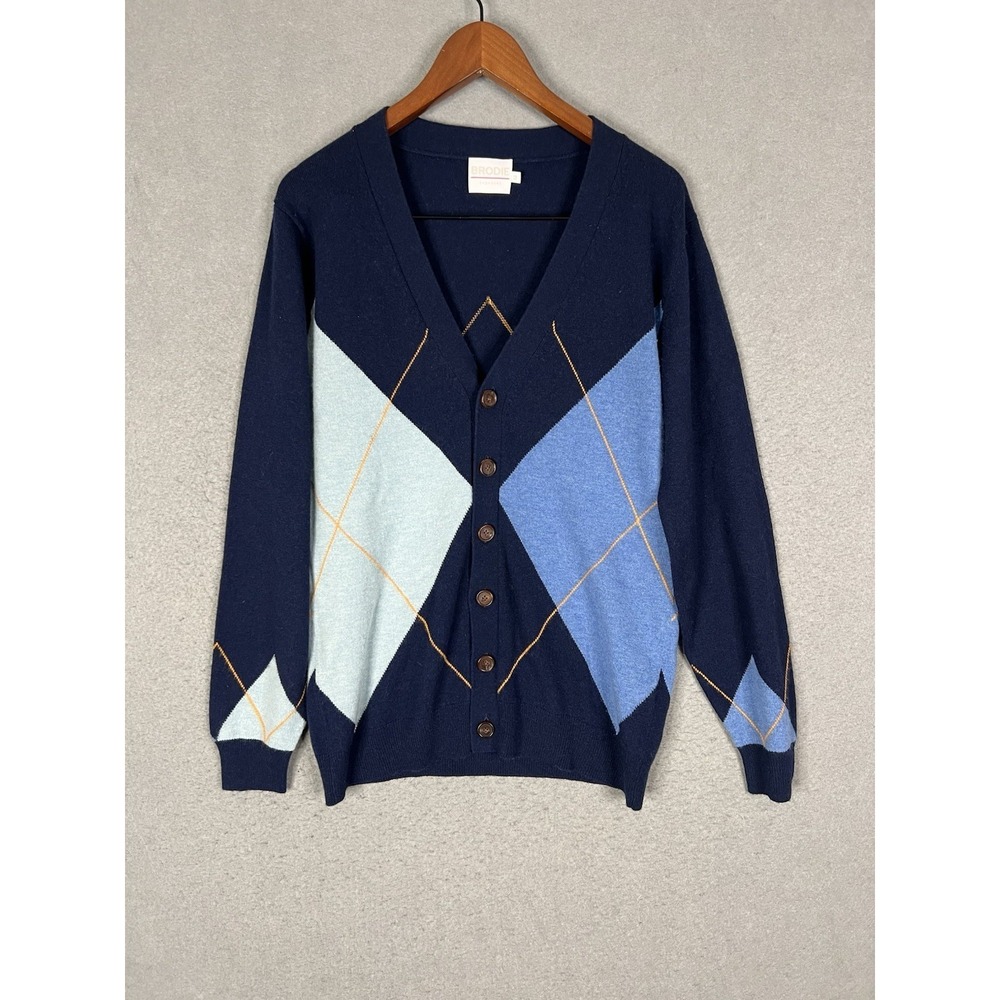 BRODIE Cashmere sz M Striped V Neck Button Up Cardigan Sweater Preppy Collegiate